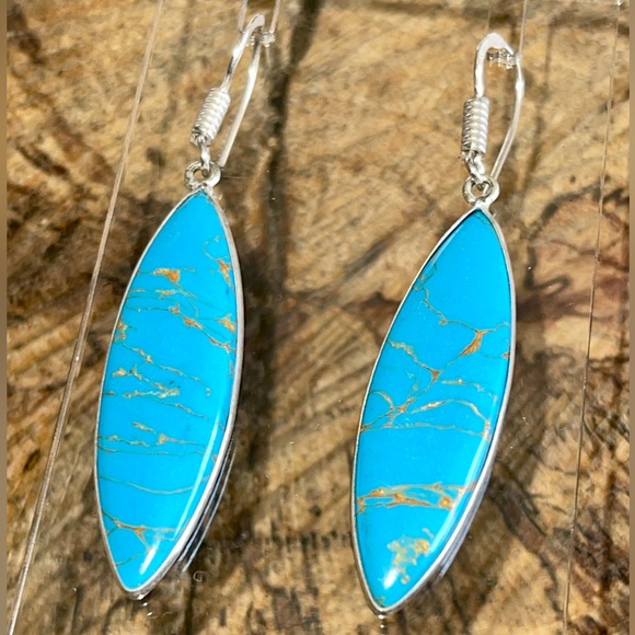Blue Rainbow Calsilica Earrings 2 1/4” - Picture 1 of 9